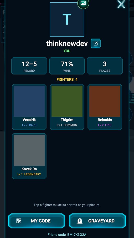 A player profile with record, places and fighters