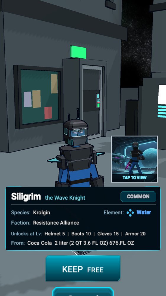 A newly scanned fighter with its portrait, species, faction, element and product